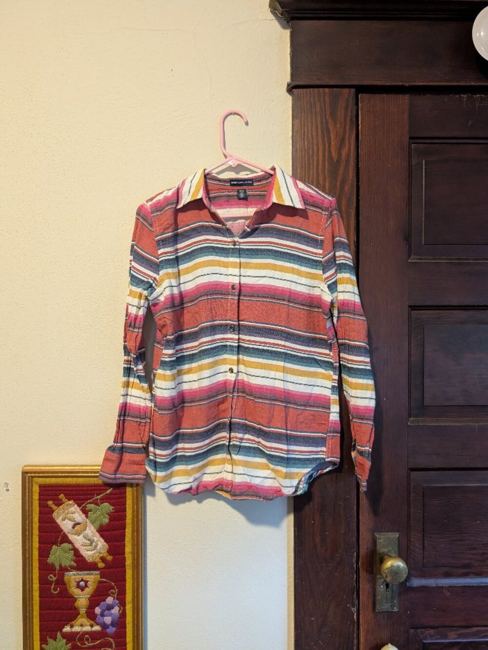 Vintage Rainbow Striped American Living Button Down Shirt Women's M 100% Cotton